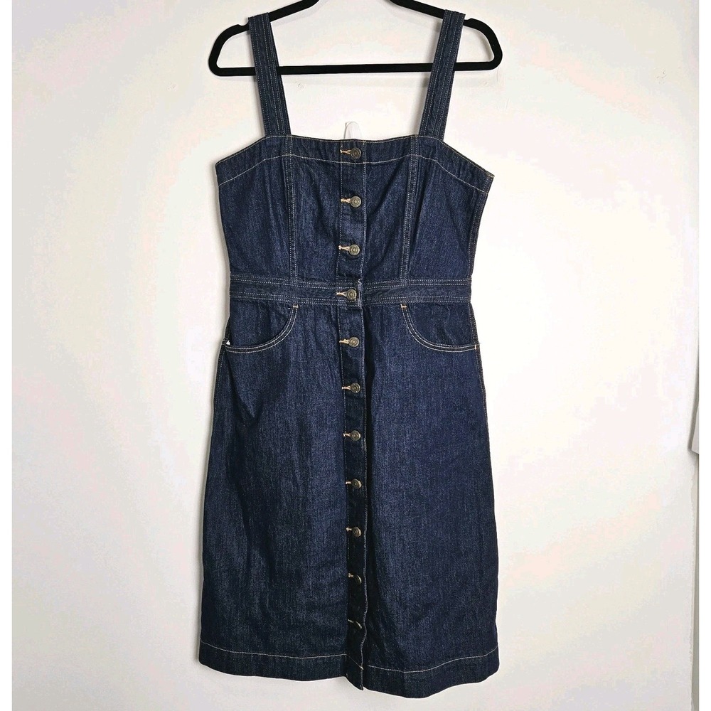 Levi's Denim Dress Women's Size M Overall Button Front Dark Wash Blue Jean